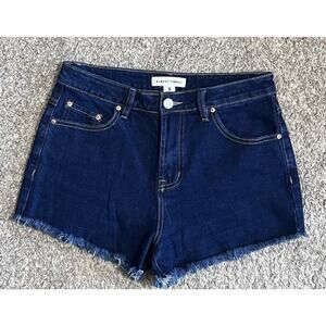 Almost Famous Jean Shorts Womens 9 High Rise Dark Denim Cut Off Fringe Retro